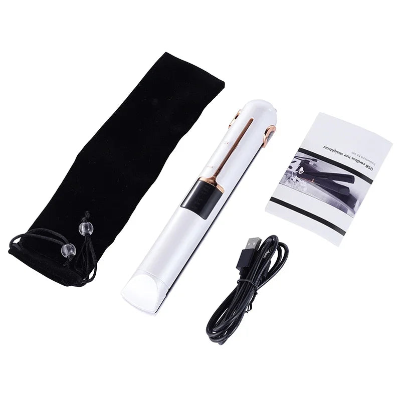 Portable Wireless Hair Straightener With Power Bank Function Rechargeable Hair Straightening Curling Flat Iron For Home Travel