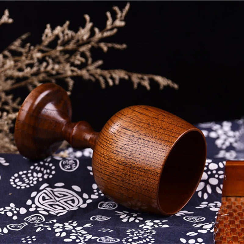 Handmade Natural Spruce wood Goblet Cup Environmental Classical Wine Glass Round Red Wine Teapcup Solid Wooden Goblets Drinkware