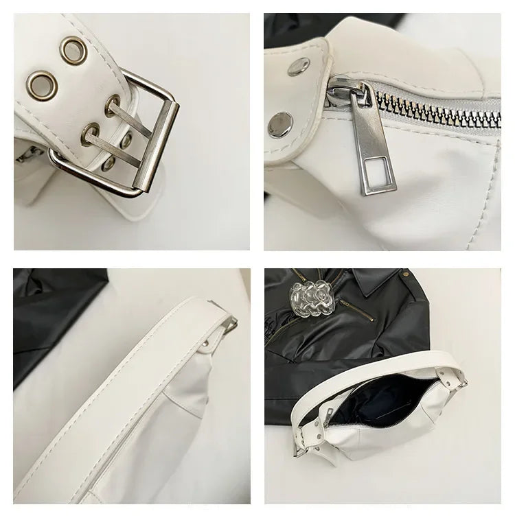 New women's armpit bag retro shoulder bag leather zipper handbag