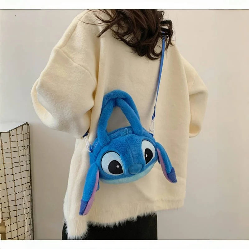 Disney Stitch Soft Plush Crossbody Bag Korean Cute Style Adjustable Strap Kawaii Anime Shoulder Purse Medium Size Gift for Women