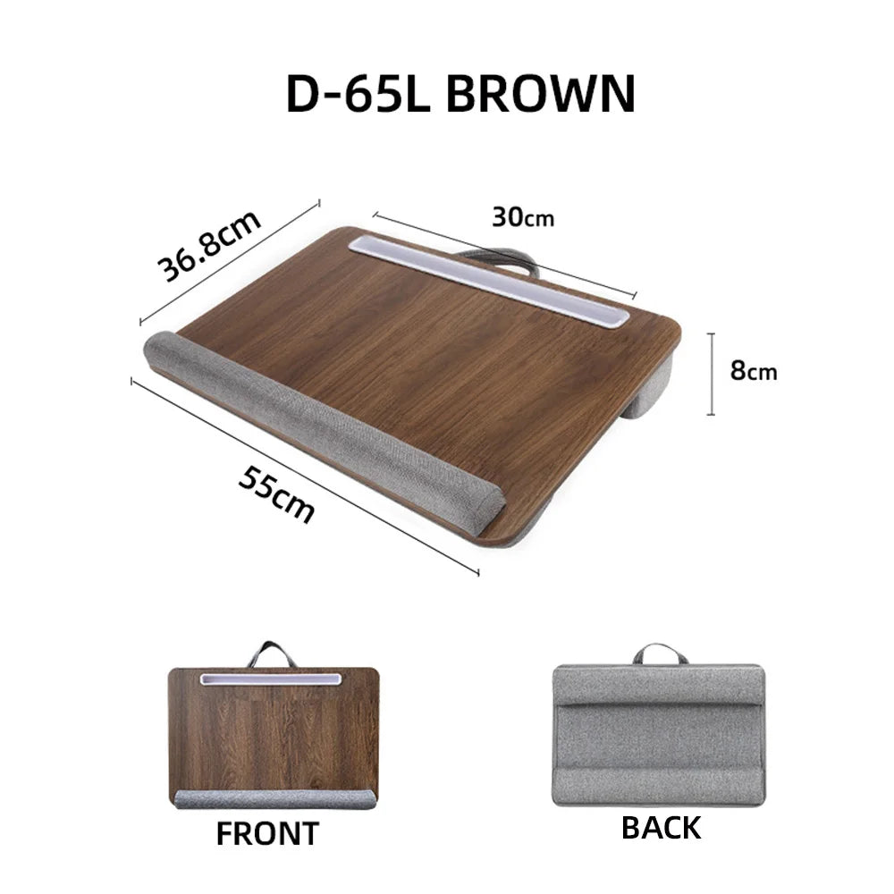 Mumucc Wooden Suspended Bed Study Table, Portable 15 Inch Laptop Desk With Handle, Sponge Cushion AND ABS Slot,Black,Khaki,Brown