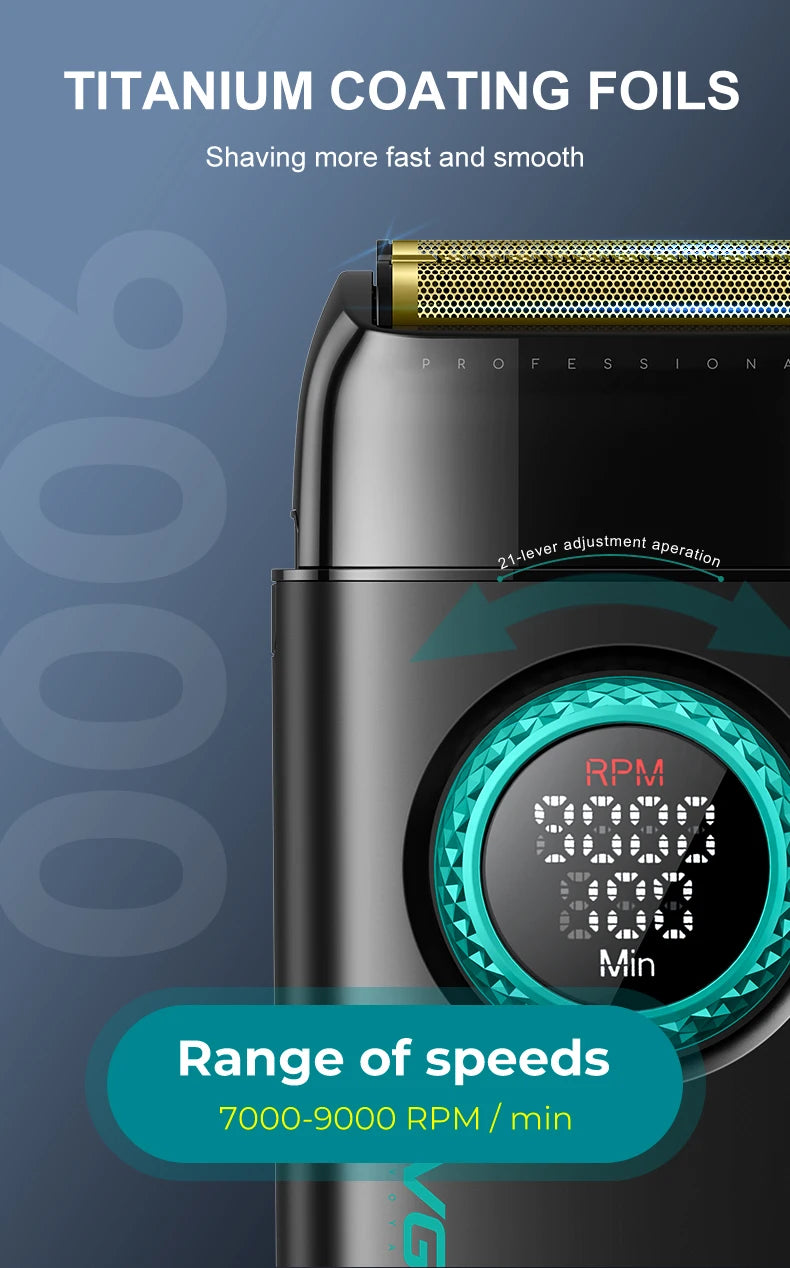 VGR high-end men's shaver alloy reciprocating three blade shaver LED intelligent digital display 9000 speed hair trimmer V-378