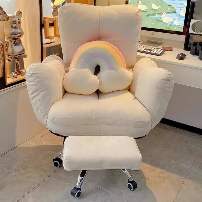 Soft Cloth Wide Fixed Armrests Home Gaming Desk Chair Leather Thick Ergonomic Office Chair Adjustable Gamer Computer Sofa Chairs