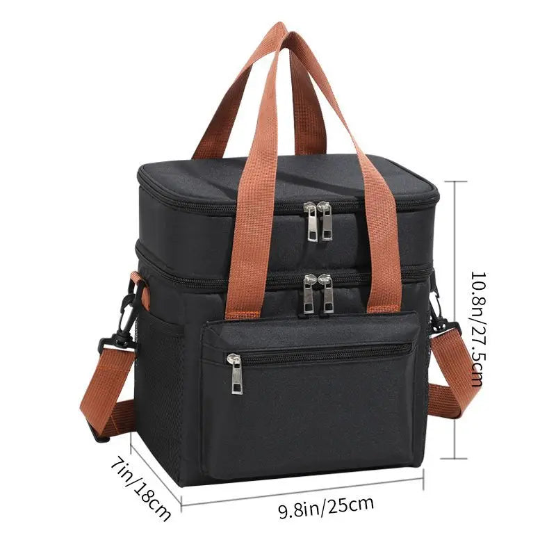 1PC Large Capacity Lunch Bag Double Layers Thermal Insulation Picnic Bag Food Drink Storage Tote With Shoulder Strap Cooler Bags