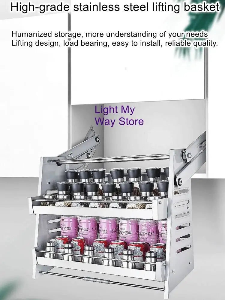 Stainless Steel Aluminum Alloy Hanging Lifting Basket Kitchen Pull-Down Cabinet Storage Rack