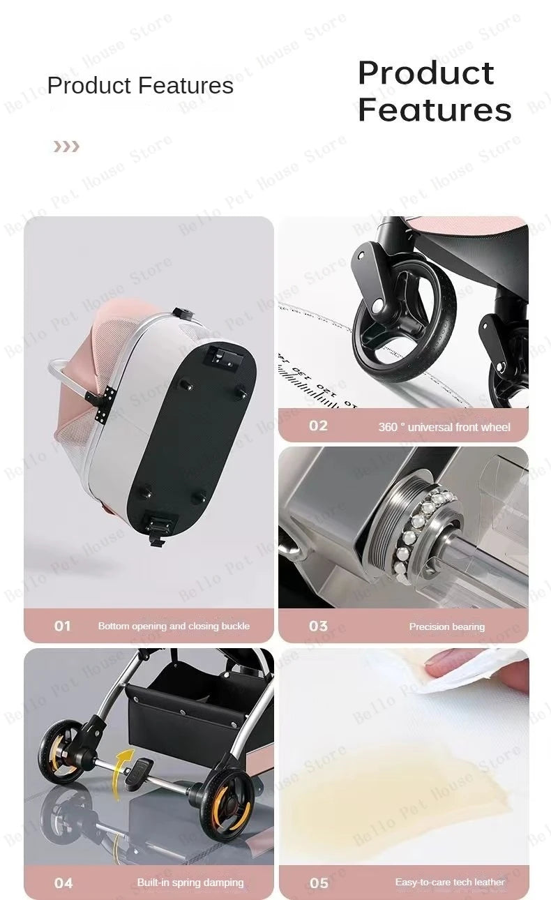 High appearance Pet Stroller Detachable Multifunctional Pet Carrier  Lightweight and Foldable  Portable Pet Stroller Dogs Buggy