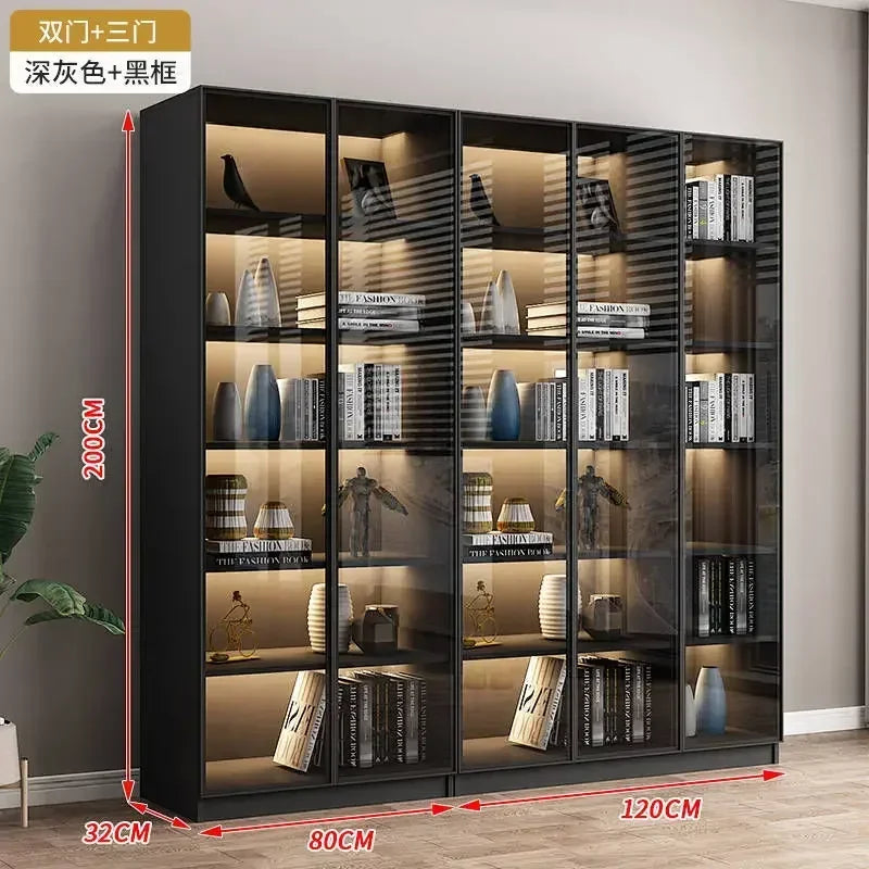 Modern Dust-Proof Bookcase with Glass Door Display Cabinet Modern Luxury Customized Home Living Room Integrated Bookshelf