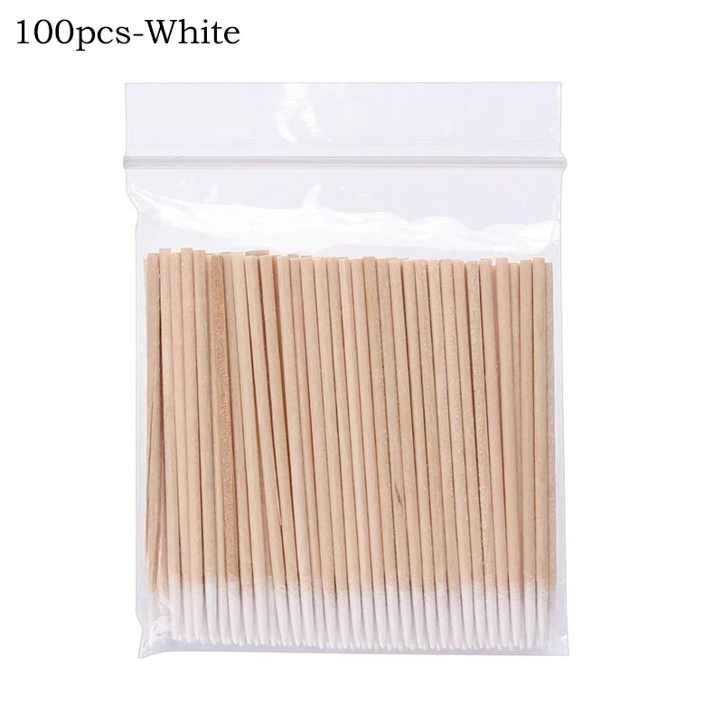 100/300/500Pcs Disposable Wood Cotton Swab Double Head Lipstick Ear Swabs Eyelash Cleaning Cotton Buds Manicure Beauty Supplies