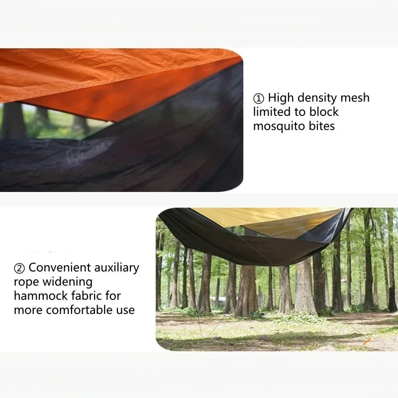 Outdoor 2-in-1 sunshade double-person anti-rollover mosquito-proof hammock, camping quick-opening hammock, with storage hammock
