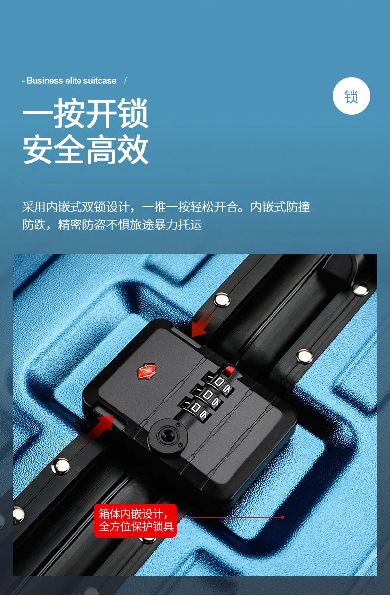 Fashion Aluminum frame travel luggage silent large-capacity trolley suitcase 20 inch suitcase carry on 24 inch password box