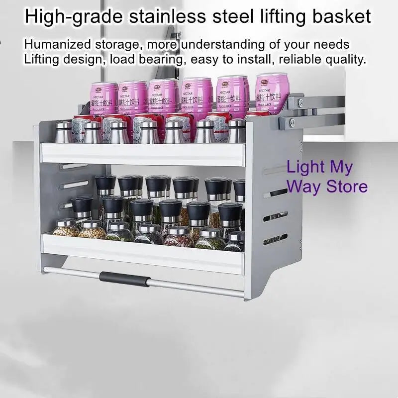 Stainless Steel Aluminum Alloy Hanging Lifting Basket Kitchen Pull-Down Cabinet Storage Rack