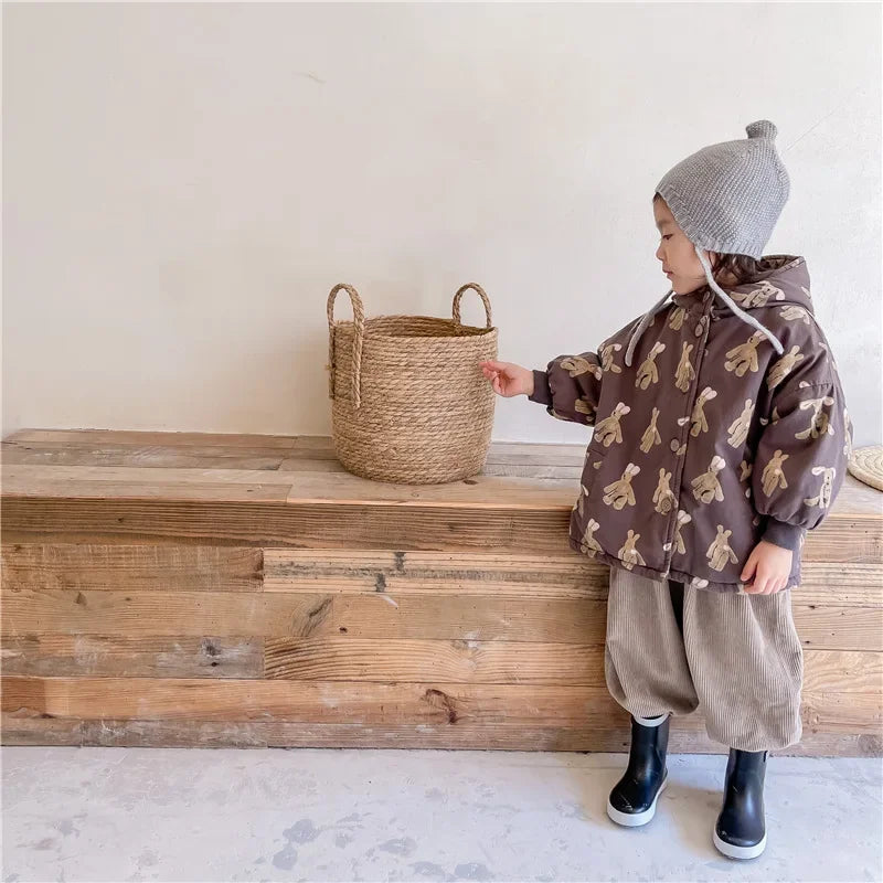 Children From 1 To 7 Years Outerwear Cartoon Kids Thick Padded Coat With Hood Korean Baby Clothing Girl Boy Jacket Warm Winter