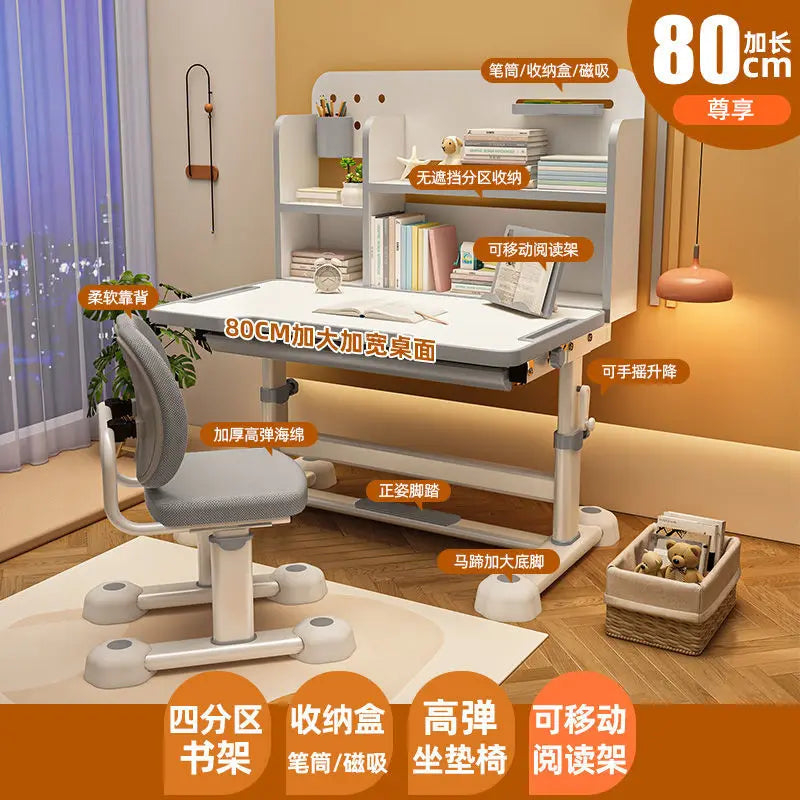 Household Student Desk and Chair Set Height Adjustable, Ergonomic Children School Writing Study Table