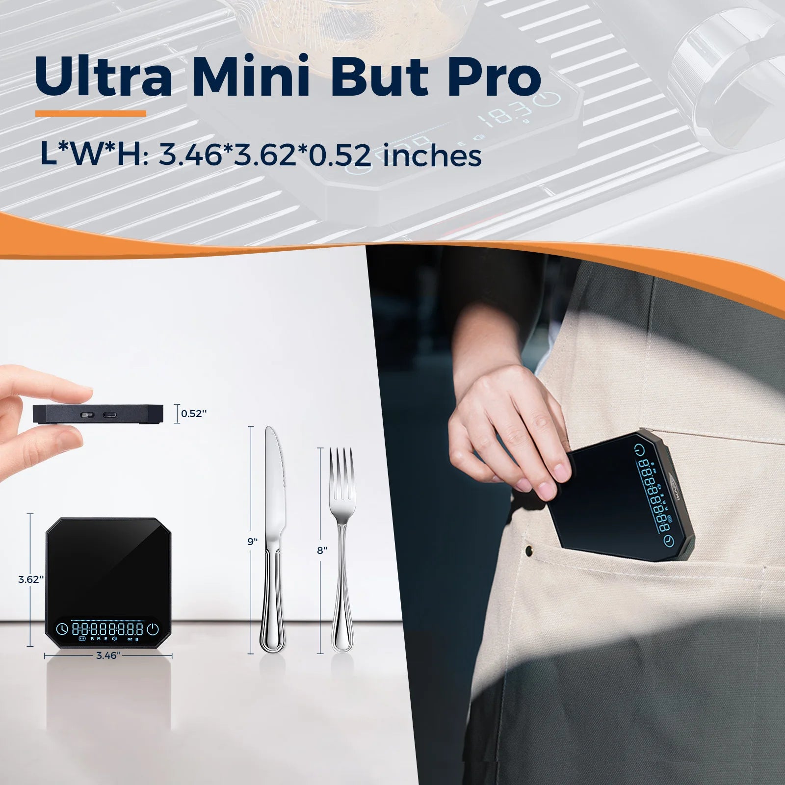 IKAPE Rechargeable Mini Coffee Scale with Timer Portable Mirror Scale 2kg/0.1g Accurate Scale For Espresso&Pour-Over Coffee