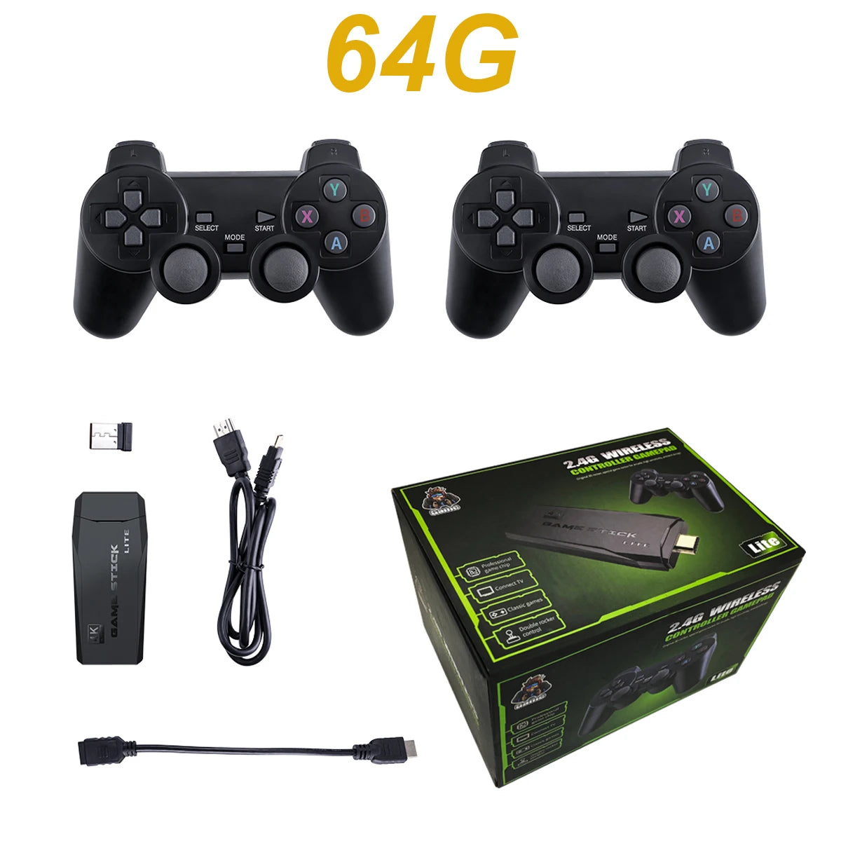 Portable Retro Game Console 20000 Games 64G Built-in 2.4G Wireless for GBA/FC/PS1/MD 4K HD Dendy Video Game Stick