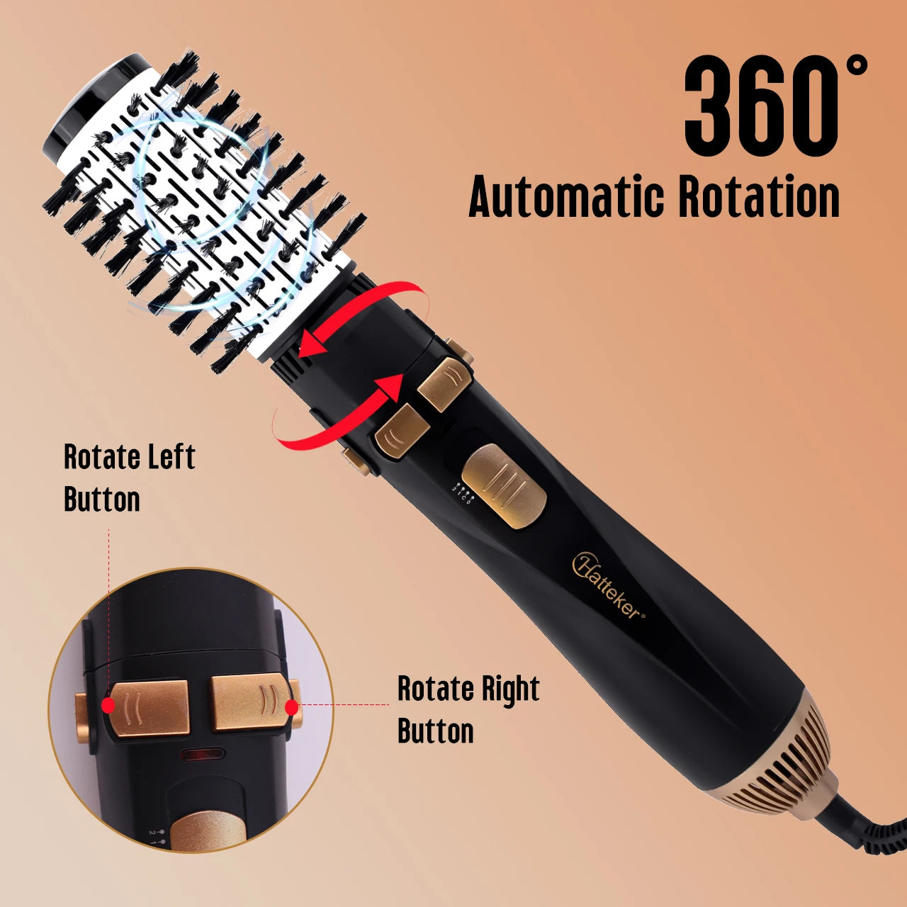 Hatteker Hot Air Brush 4-Head Replaceable Hair Dryer Strong Wind Electric Straightener Roller Curler Comb Blower Styling Tool