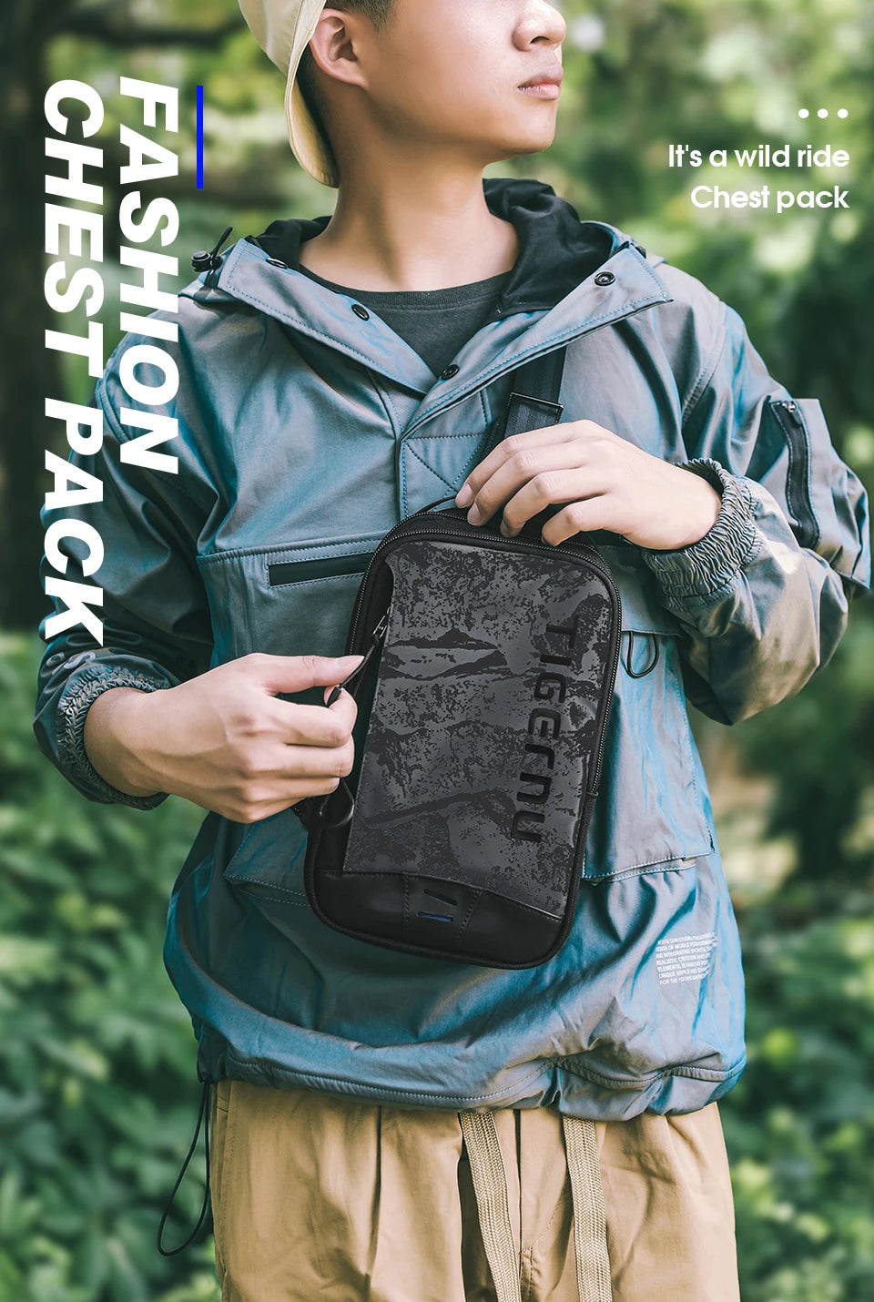 Tigernu Chest Bag For Men Cool Style Men Shoulder Bag 9.7inch IPad Bag Casual Male Crossbody Bag Lightweigt Mini Bags