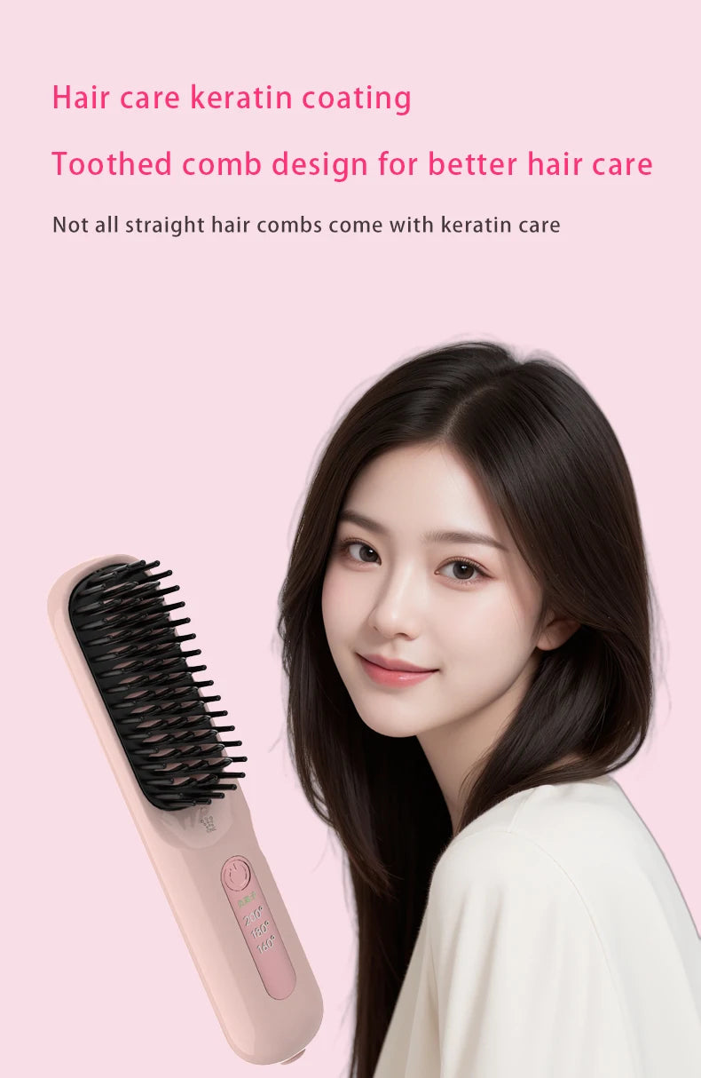 Negative Ion Hair Straightening Brush,360° Flexible Teeth,Fast Heat with 3 Adjustable Temperatures,Safe Anti-Scald Protection