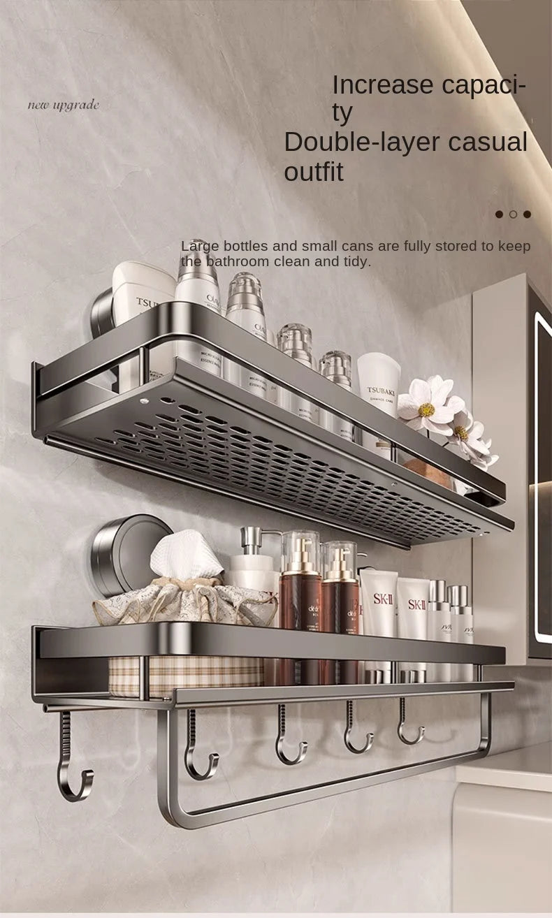 Suction Cup Bathroom Rack Bathroom Shelf Toilet Space Aluminum No Drill Hanging Rack Bathroom Organizer Hang On the Wall