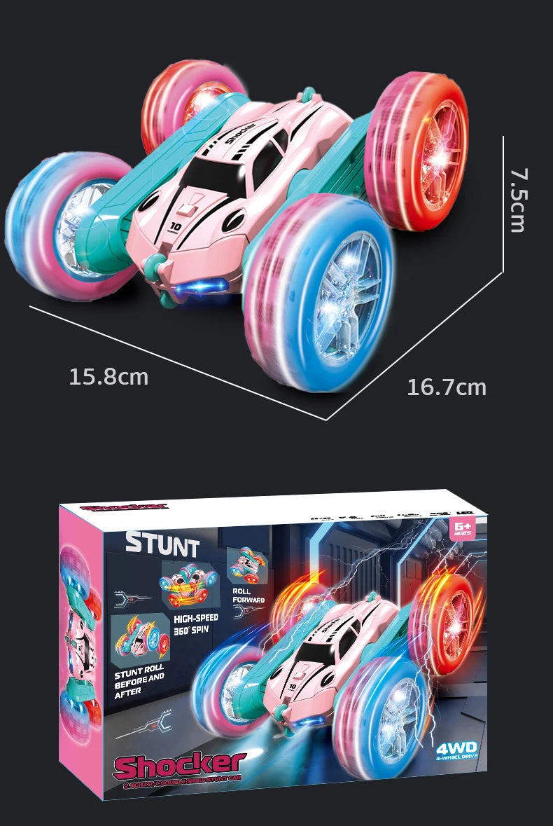 2.4G RC Stunt Car Children Double Sided Flip Remote Control Car 360 Degree Rotation Off Road Rc Drift Cars For Pink Girls Toys