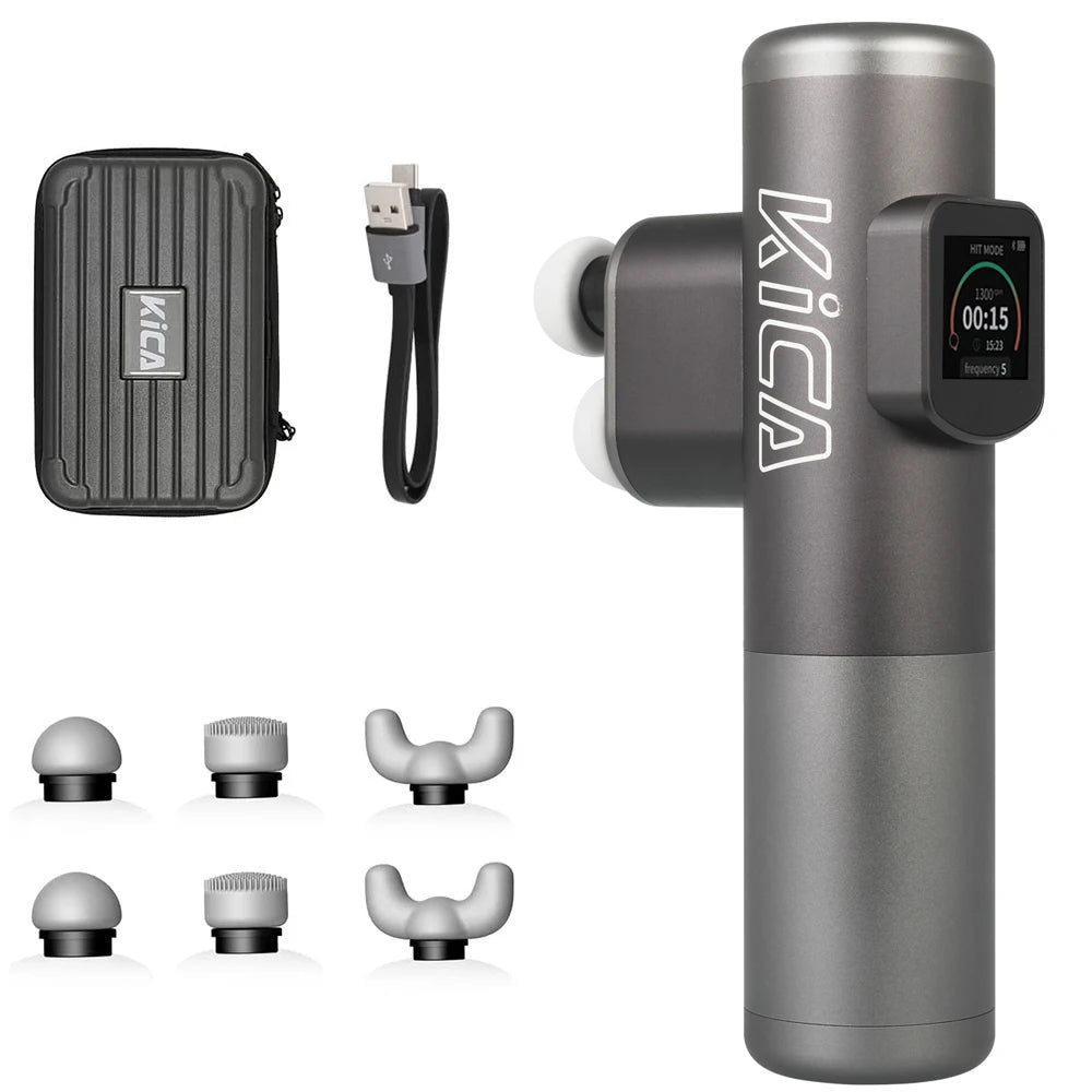 KiCA Pro Double-Head Fascia Gun with LED Display Touchscreen, Deep 13kg Impact Massage Gun, 6 Massage Heads 10 Speeds Power