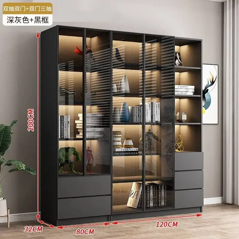 Modern Dust-Proof Bookcase with Glass Door Display Cabinet Modern Luxury Customized Home Living Room Integrated Bookshelf