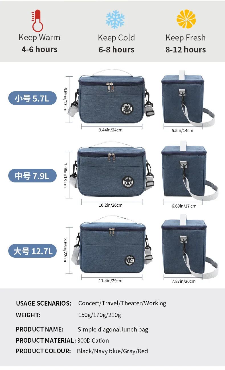 Capacity hand-held with shoulder strap insulated bag, lunch box bag, student thickened waterproof lunch bag.