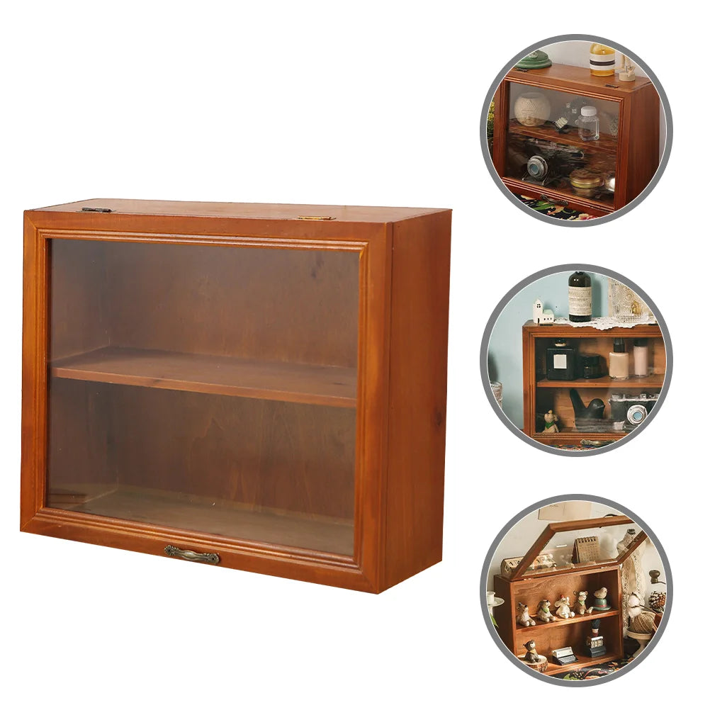 Wooden Hinged Lid Storage Cabinet Solid Wood Display Rack Desktop ganizer Toy Figure Shelf Home Furniture Living Room