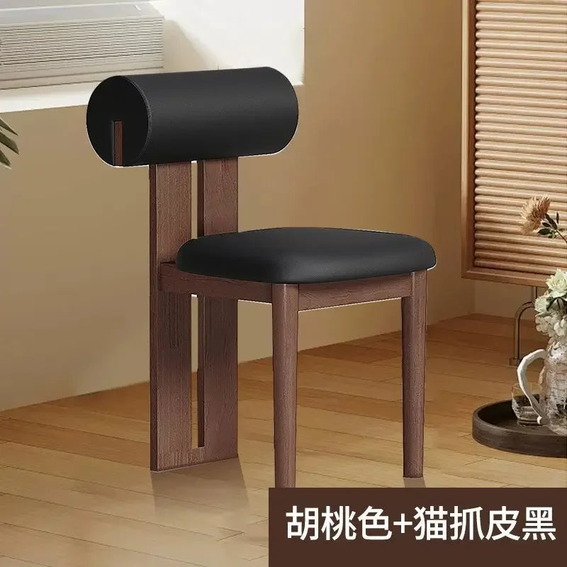 Nordic French Vintage Solid Wood Dining Chair - Mid-Century Retro Backrest Hippo Chair for Home, Living Room & Vanity