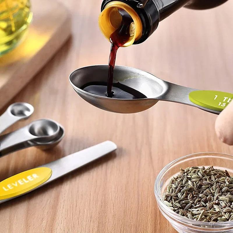 8 Pieces Magnetic Measuring Spoons Set Dual Sided Stainless Steel Kitchen Scale Tool Baking Stackable Measure Teaspoon