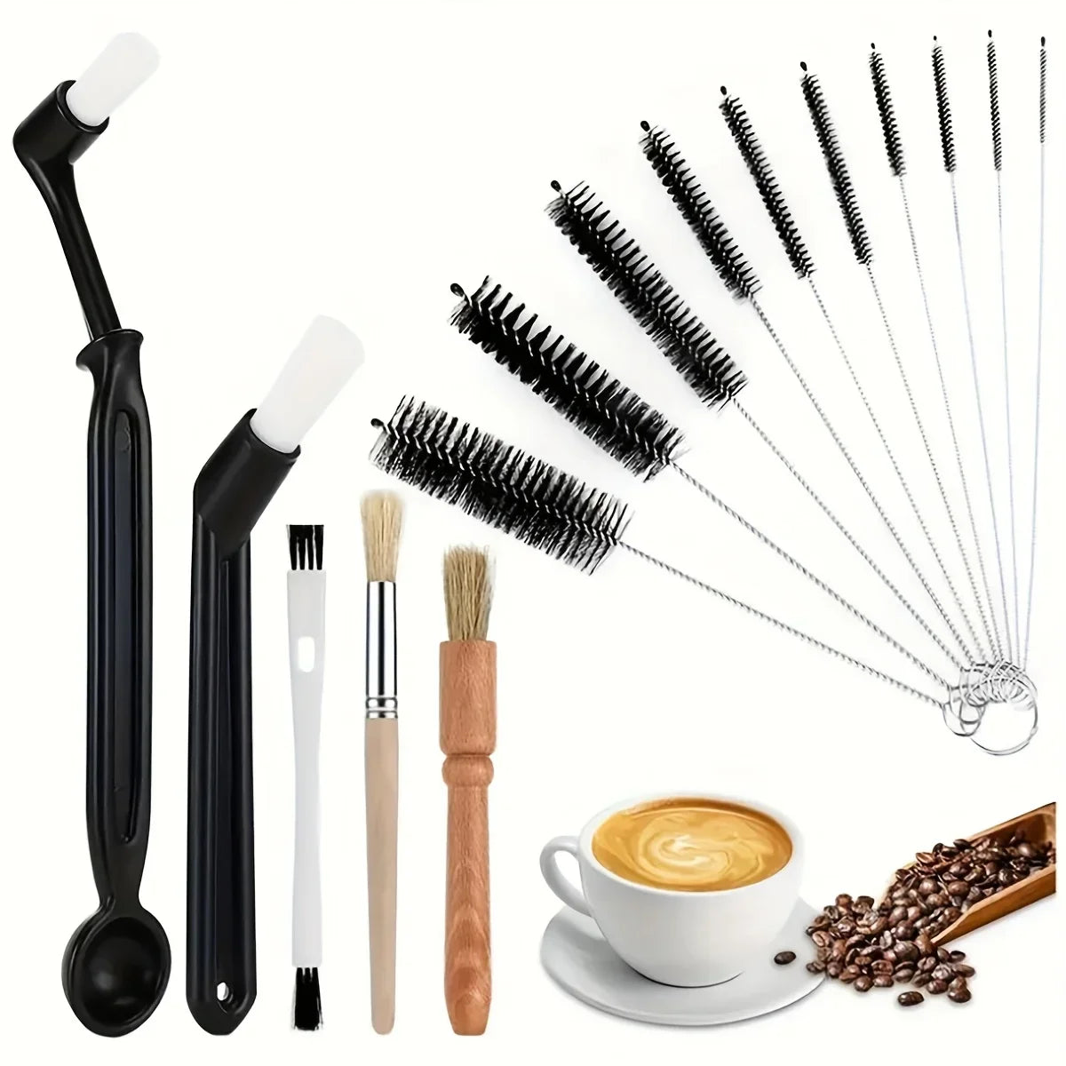 Coffee Brush Set Espresso Brush Kit Include Wooden Coffee Grinder Machine Cleaning Brush and Nylon Espresso Brush