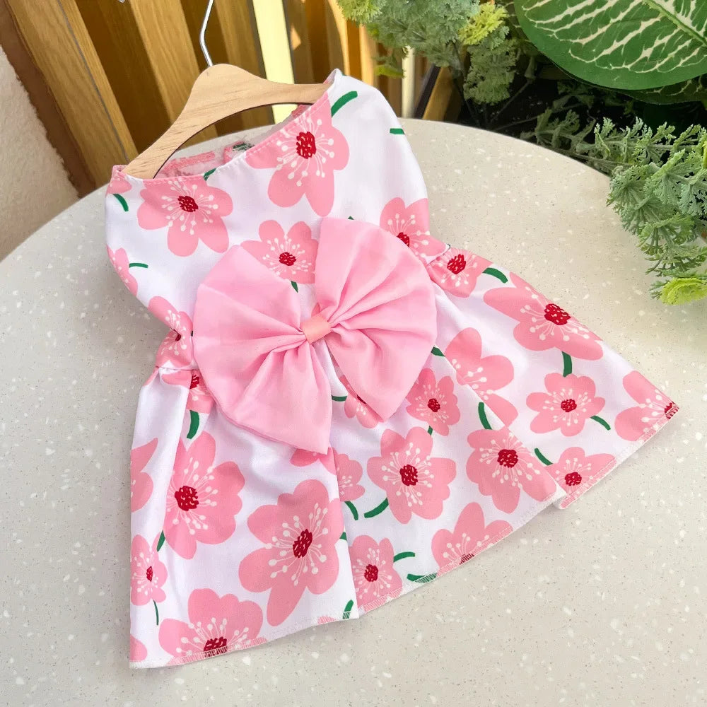 Dog Princess Dress Summer Kitten Pet Skirt Cute Printed Bow Lace Dog Dresses for Small Medium Puppies Poodle Chihuahua Apparel