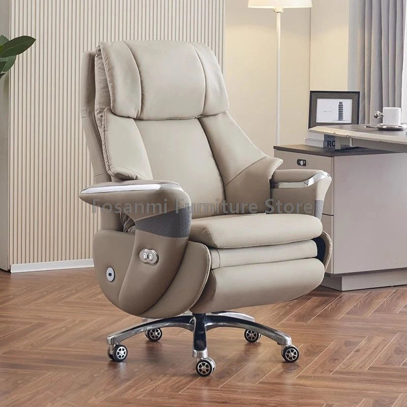 Comfortable and Soft Leather Electric Home Gaming Swivel Chair Thick Boss Office Chair Ergonomic Adjustable Height Desk Chairs