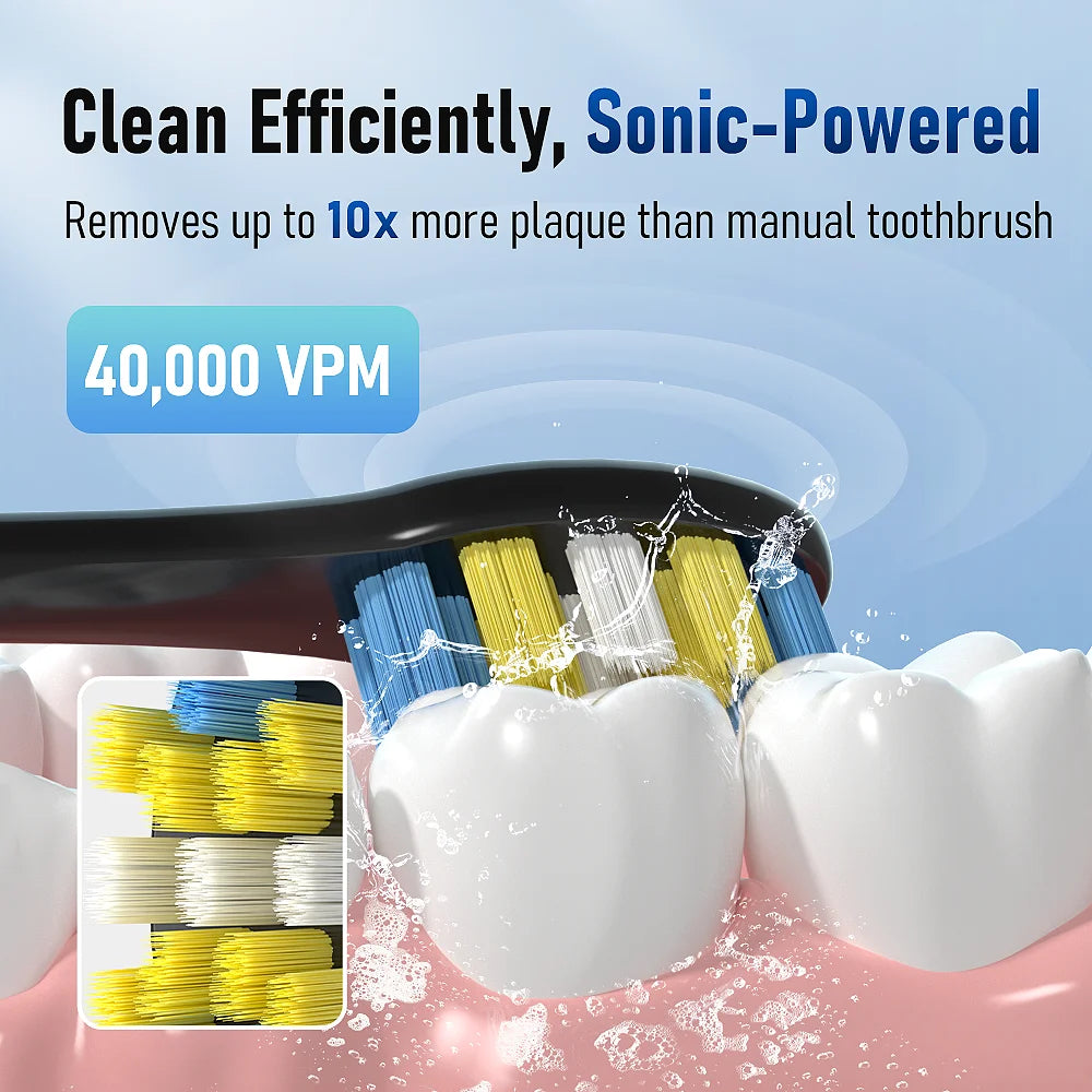Sonic Electric Toothbrush for Adults Smart Timer Teeth Whitening IPX7 Waterproof 6 Replaceable Heads Travel Case Sarmocare X610