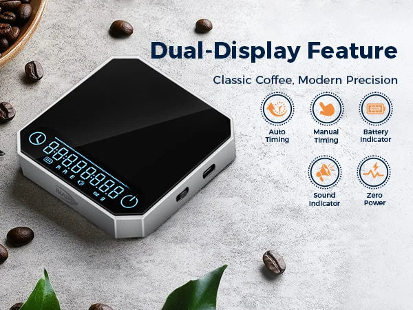 IKAPE Rechargeable Mini Coffee Scale with Timer Portable Mirror Scale 2kg/0.1g Accurate Scale For Espresso&Pour-Over Coffee