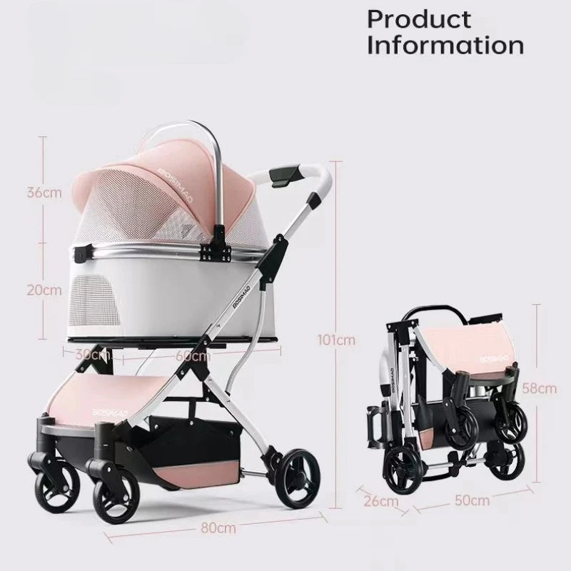 High appearance Pet Stroller Detachable Multifunctional Pet Carrier  Lightweight and Foldable  Portable Pet Stroller Dogs Buggy