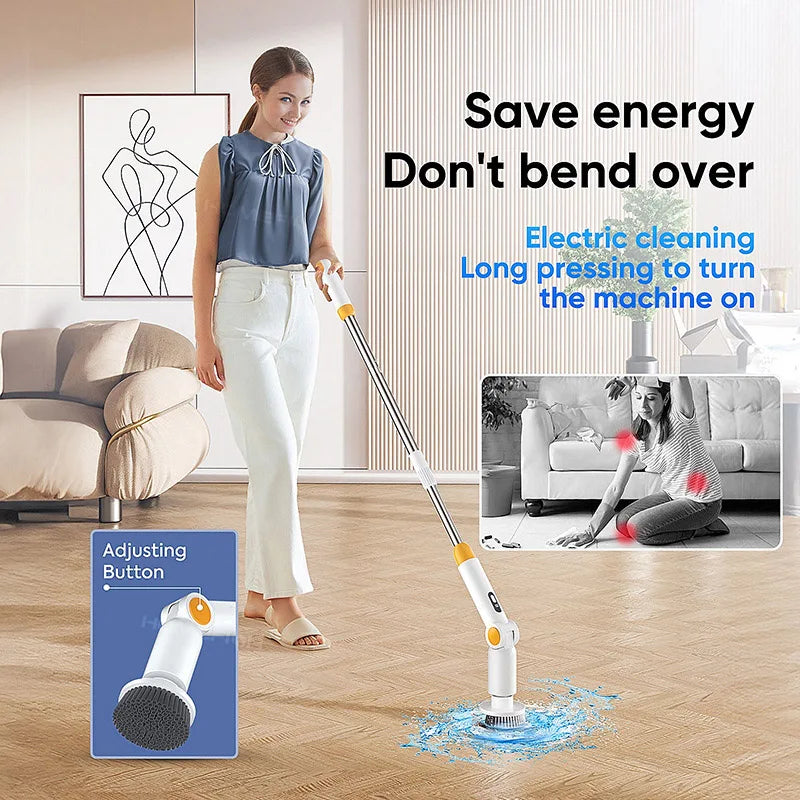 HOMFISH 2025 NEW 8-in-1 Electric Spin Scrubber Wireless Cleaning Brush  Waterproof Bathroom Scrubber Adjustable Extension Handle