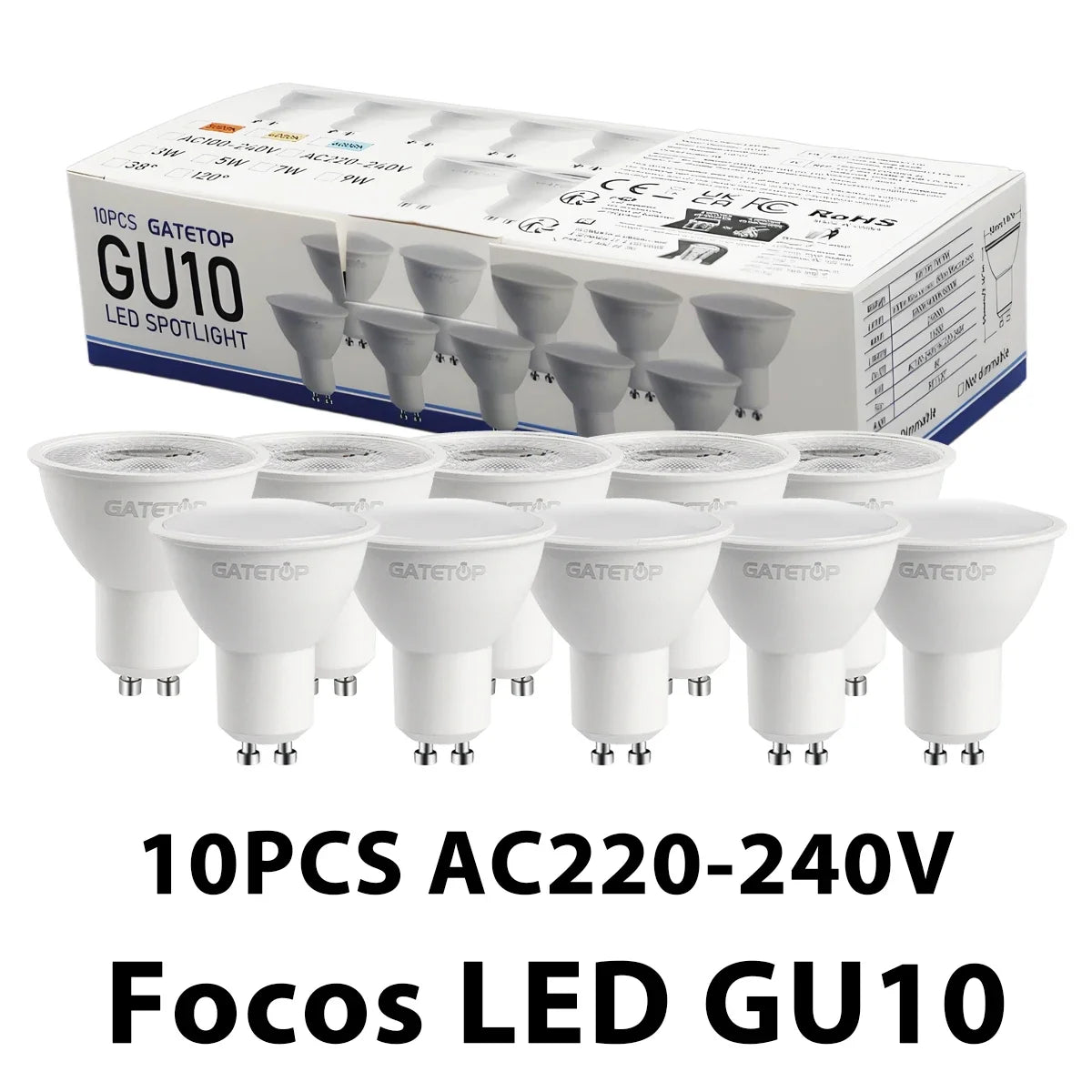 10 Pack Focos Gu10 SpotlightLampara 220V Lled Bulb  Wholesale 9W White Warm 3000k 6000K suitable for Home Commercial Buildings