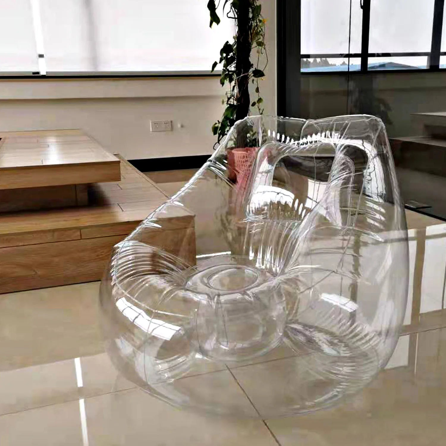 Transparent Inflatable Lounge Chair, Indoor and Outdoor Clear PVC Inflatable Single Sofa for Adult