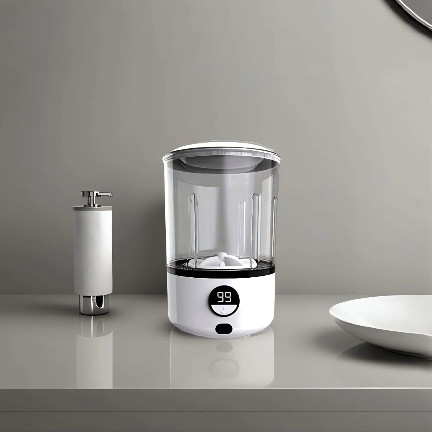 A White 2L Mini Washing Machine, 2000Mah, Fully Automatic Portable Turbine Led Washing Cup and Compact for Children's Clothing, Underwear, and Socks