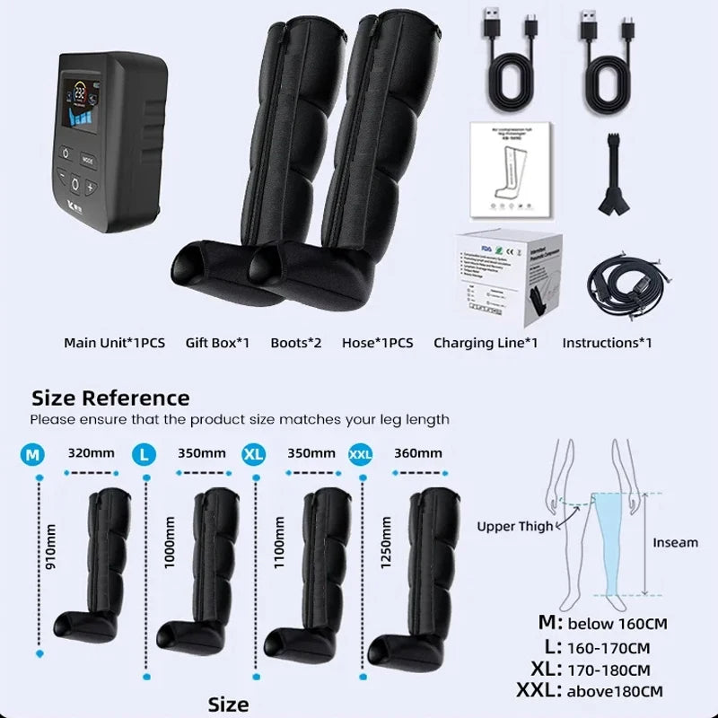 Air Compression Leg Massager Boots Foot Calf Pressotherapy Air Pressure Therapy Device 4 Chamber Fast Recovery Massage Machine