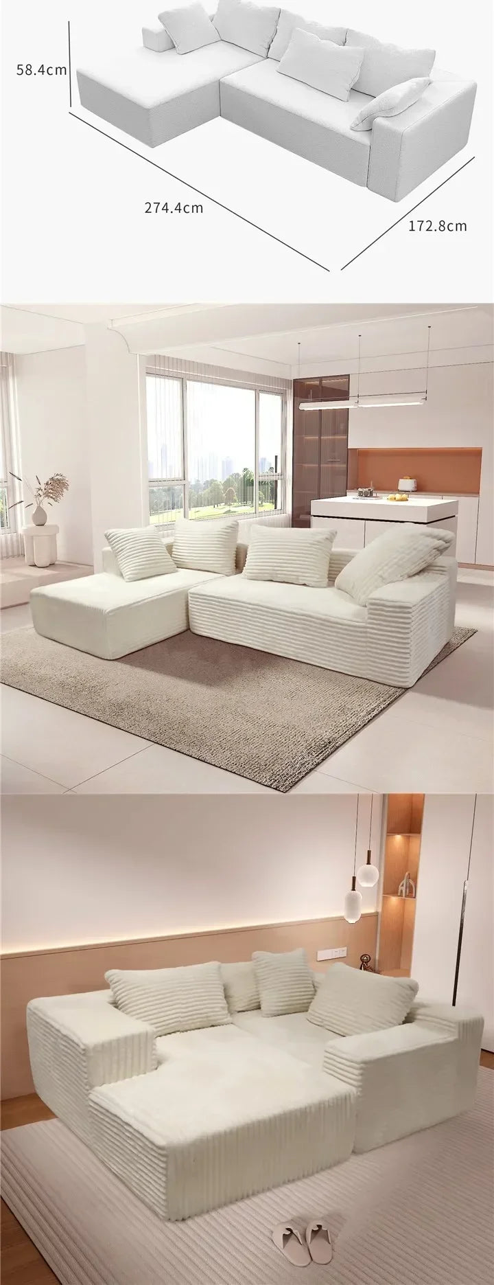Vacuum Compression Sofa, Nordic Splicing Combination Sofa Bed, Beige/beige Cashmere and Rabbit Fur Are Optional, Customizable