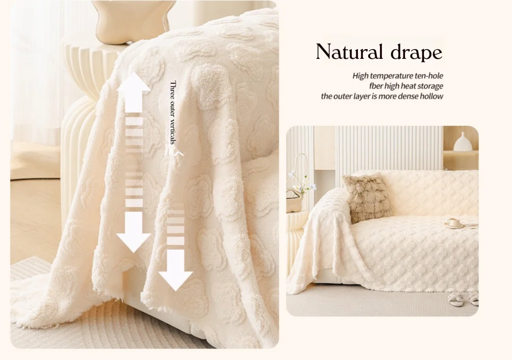 Winter Warm Thickened Sofa Cover French Cream Style Plush Shu Velveteen Full Coverage Slipcover Blanket