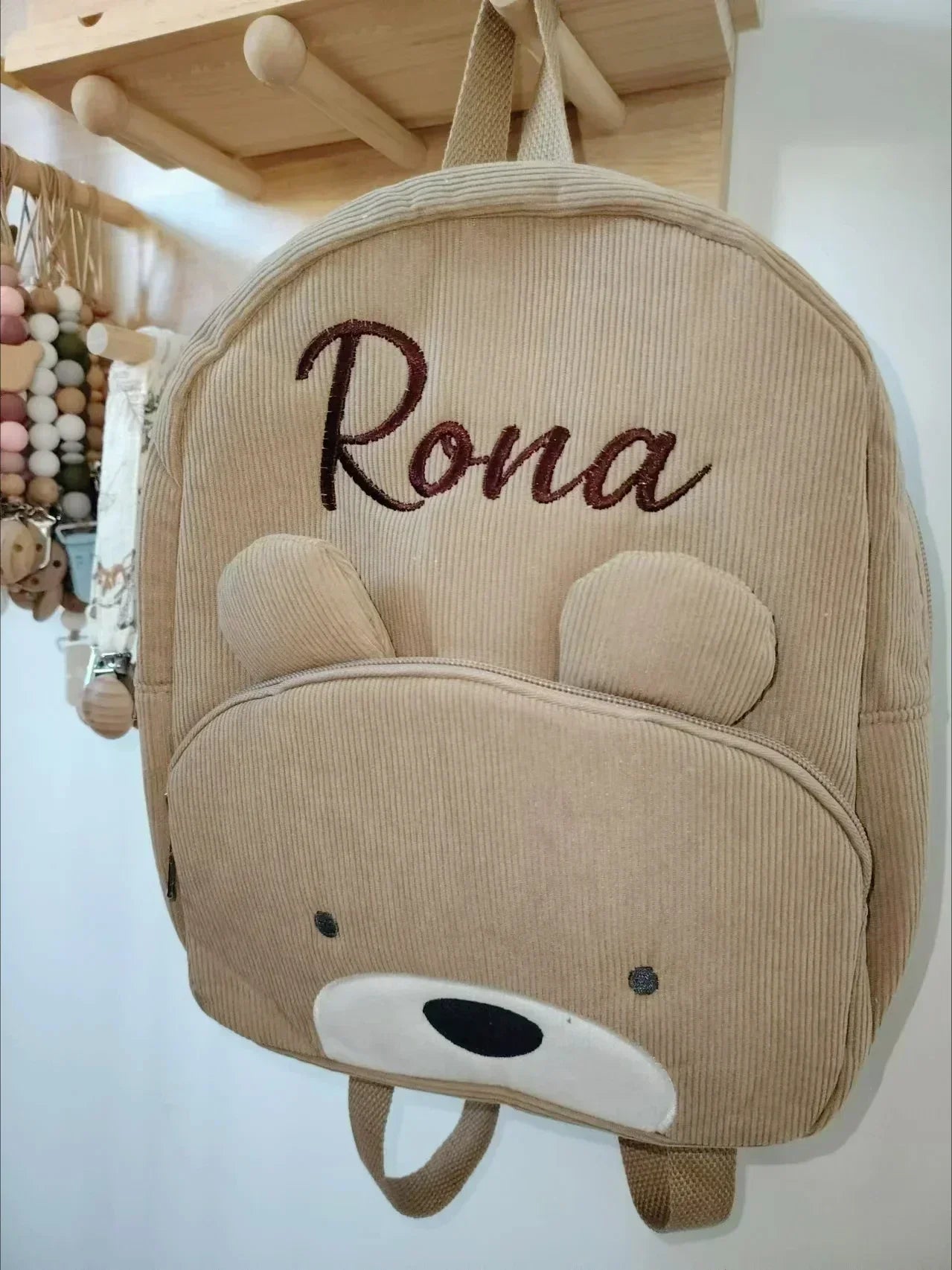 Personalized corduroy Backpack custom name embridery kindergarten schoolbags for children girls boys solid baby cute bags bear