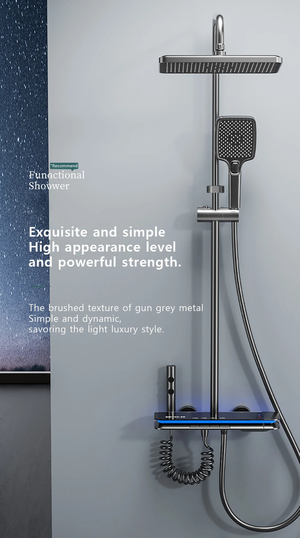 Bathroom Smart Shower System Set Temperature Digital Display LED Bathtub Rainfall Mixer Brass Shower Faucet Full Set with Lights