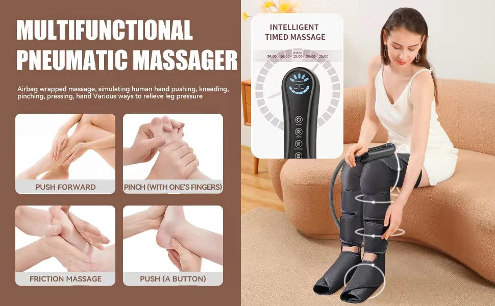 Air Compression Leg Massager Foot Calf Machine Blood Circulation Relaxation Instrument Long Airbag Vibration Heating Knee Tool