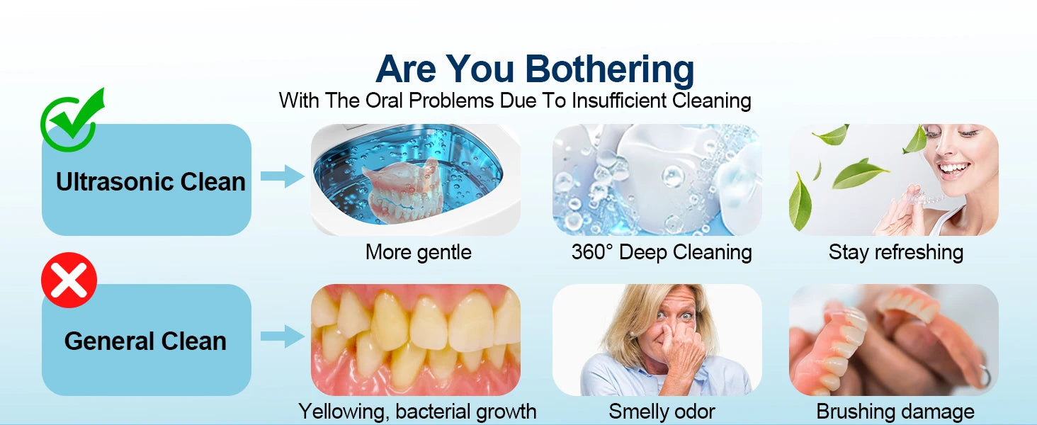 KUNPHY 46kHz Ultrasonic Cleaner Mini Portable Washing Machine Timer Ultrasound Bath Sonic Cleaning Devices for Dentures Aligner