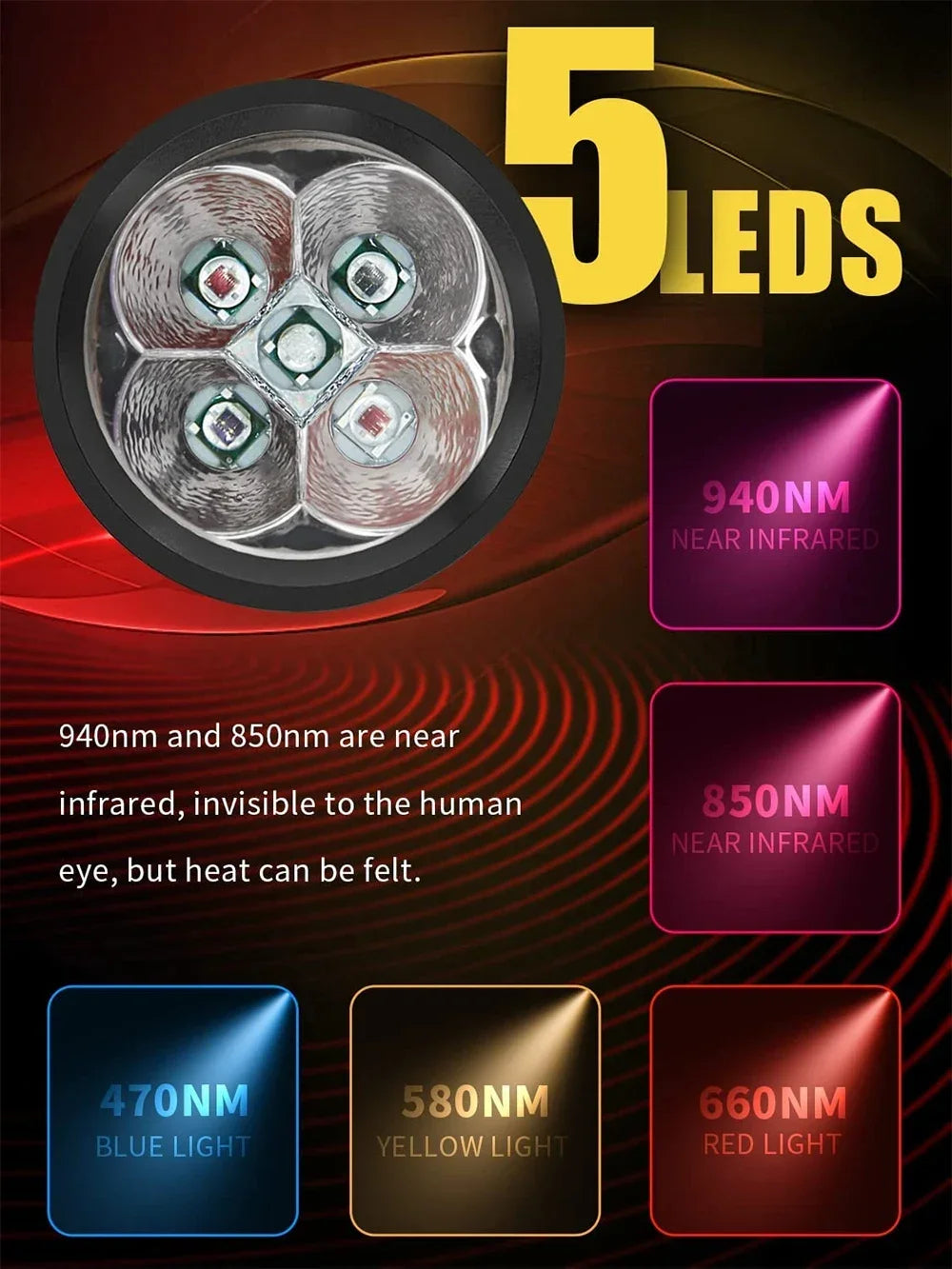 Red Light Therapy Device Cold Laser Physical Treatment 5 Wavelengths Near Infrared 940nm Light Therapy Skin Health Body Pain