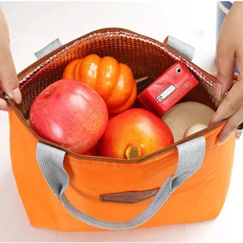Lunch Box Camping Picnic Lunch Bag Solid Color Portable Insulated Refrigerated Cold Food Cooler Thermal Bag Handbag Hot