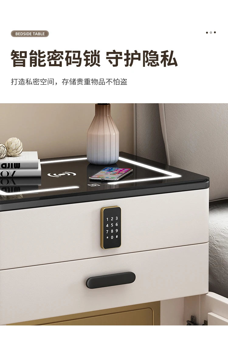 Safe Luxury Bedside Table With Lock Secret Compartment Glamour Metal Nightstands Designer Multifunctional Criado Mudo Furnitures